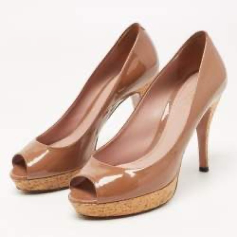 Gucci Tan Peep Toe Heels